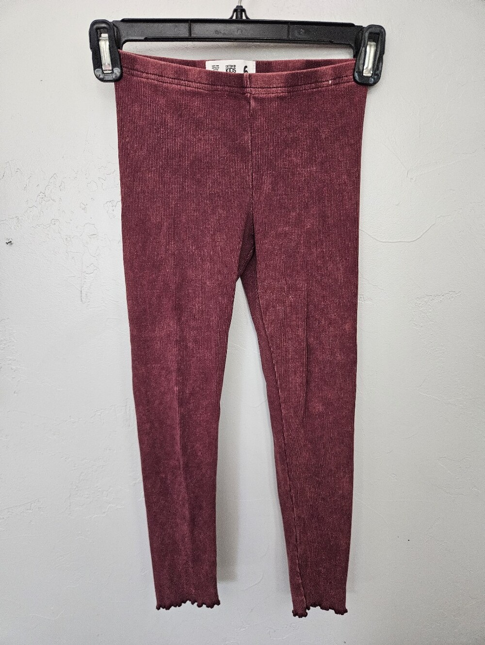 Cotton On Kids Girls 6 Ribbed Maroon Burgundy Leggings Stretchy Knit Lettuce Hem